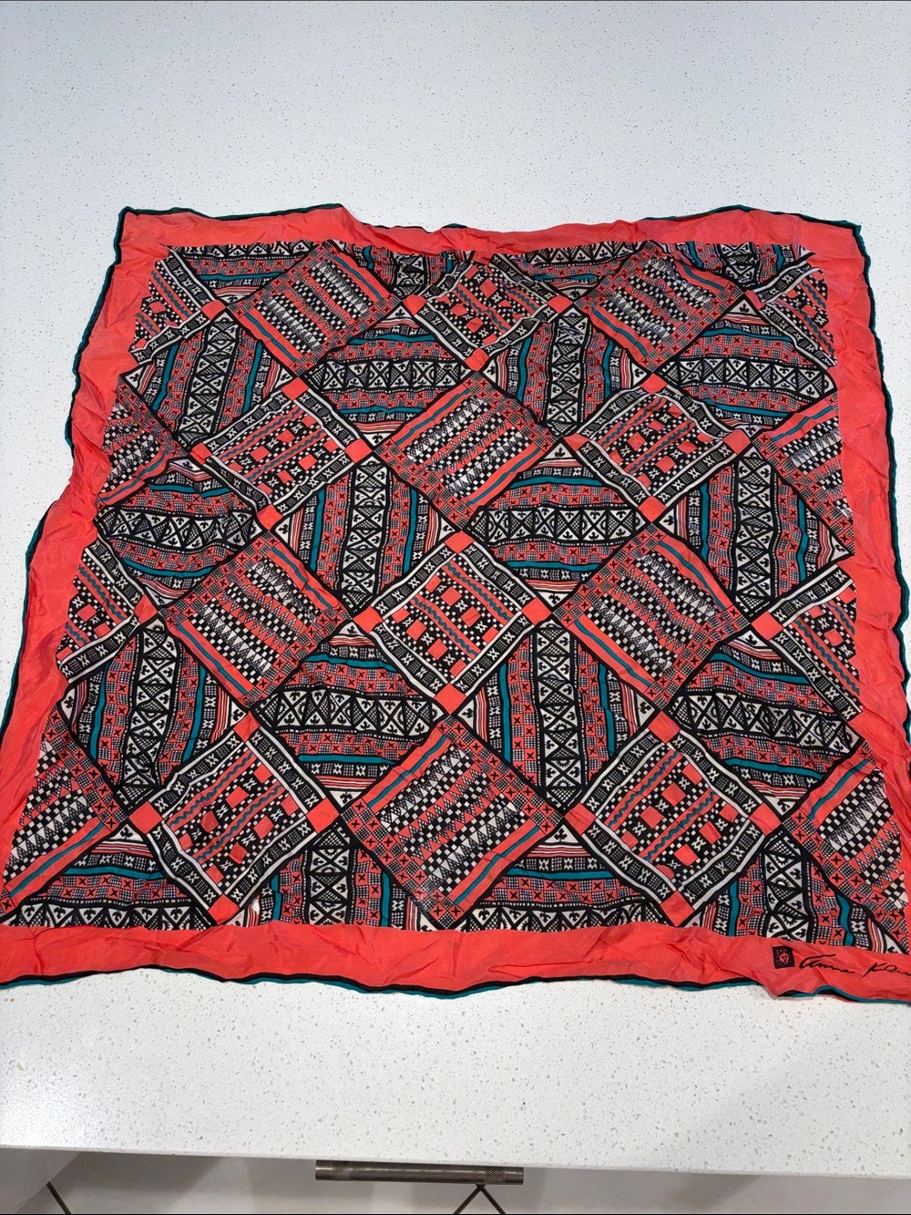 Anne Klein Red Patterned Silk Scarf